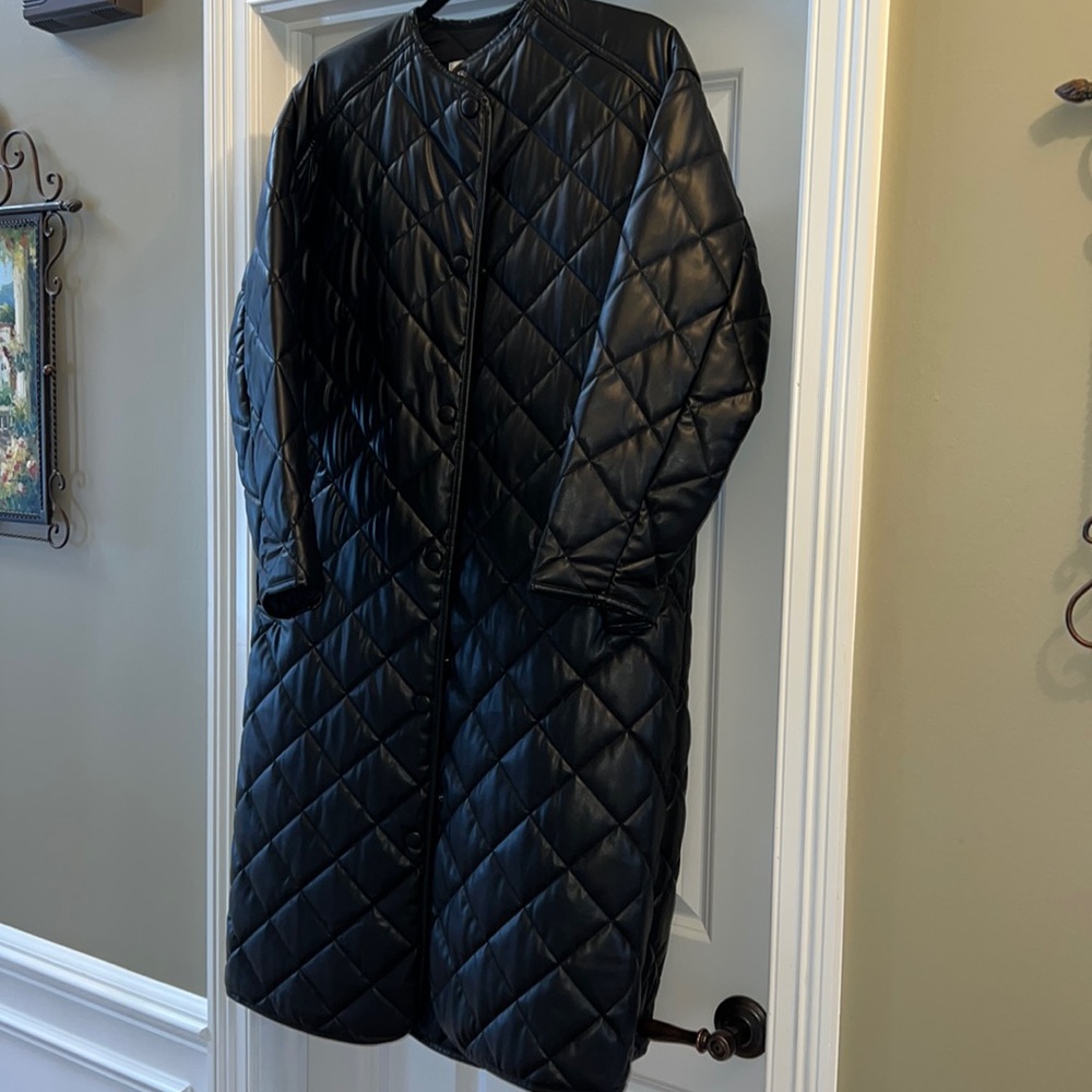 Perfect condition faux leather quilted Zara long jacket